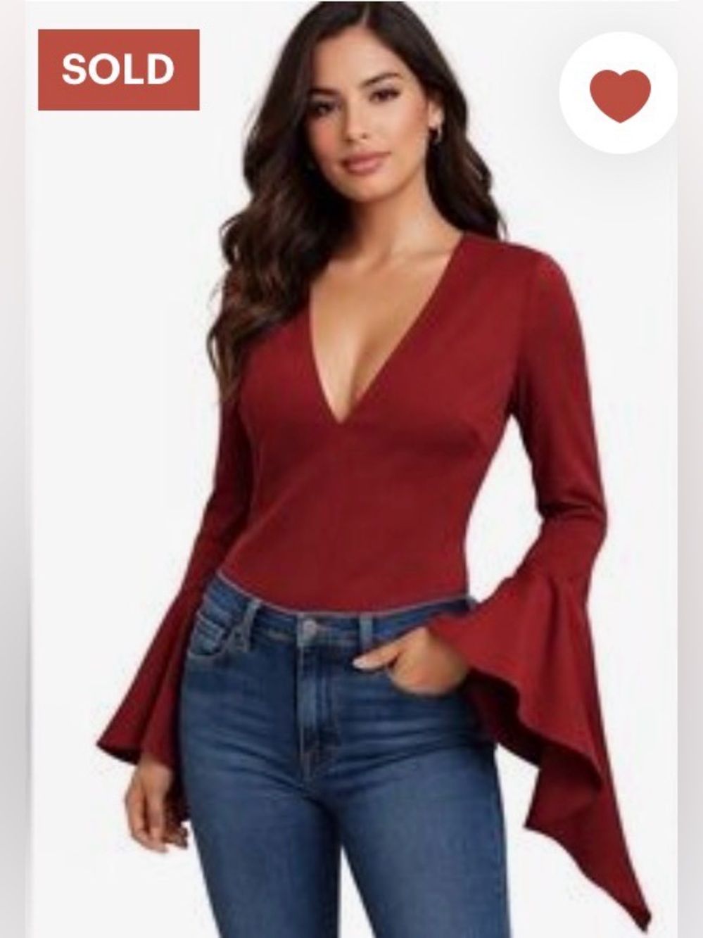 NWT! Stunning! Revolve Stylestalker Ayden Bell Sleeve Bodysuit in Rust Sz Small